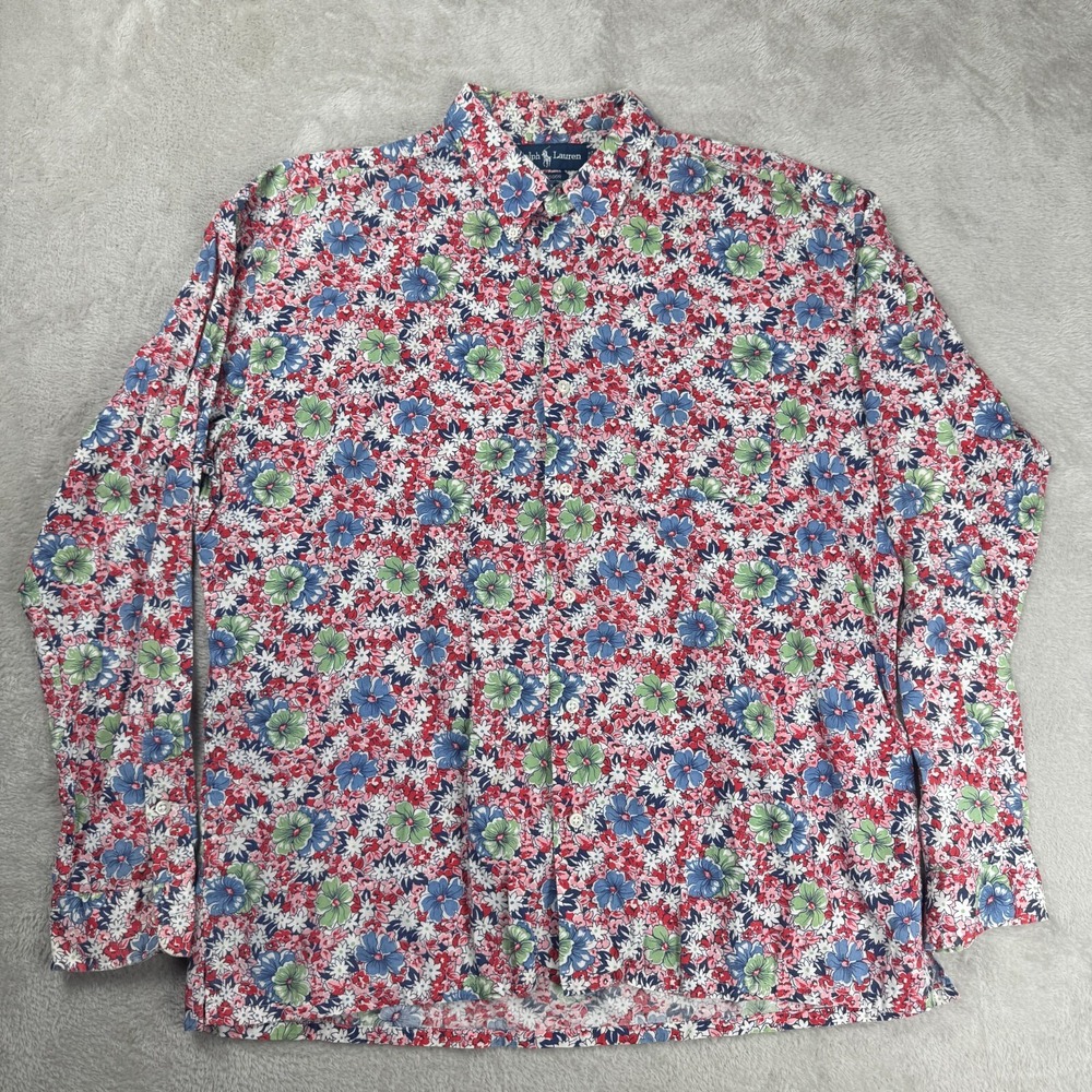 Vintage Polo Ralph Lauren Greggor Long Sleeve Shirt Mens L Floral Print Preowned